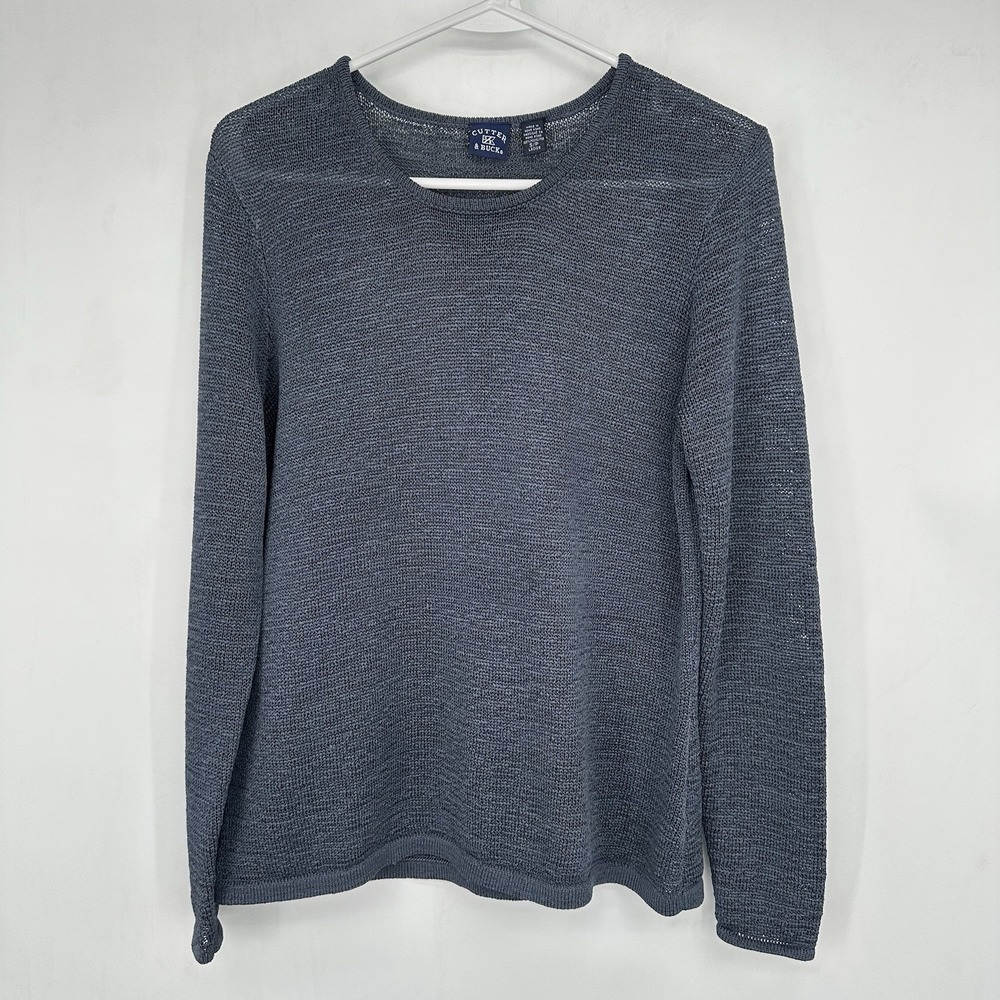VTG Cutter & Buck Women's Blue Open Weave Knit Sweater Top S Y2K Coastal Minimal